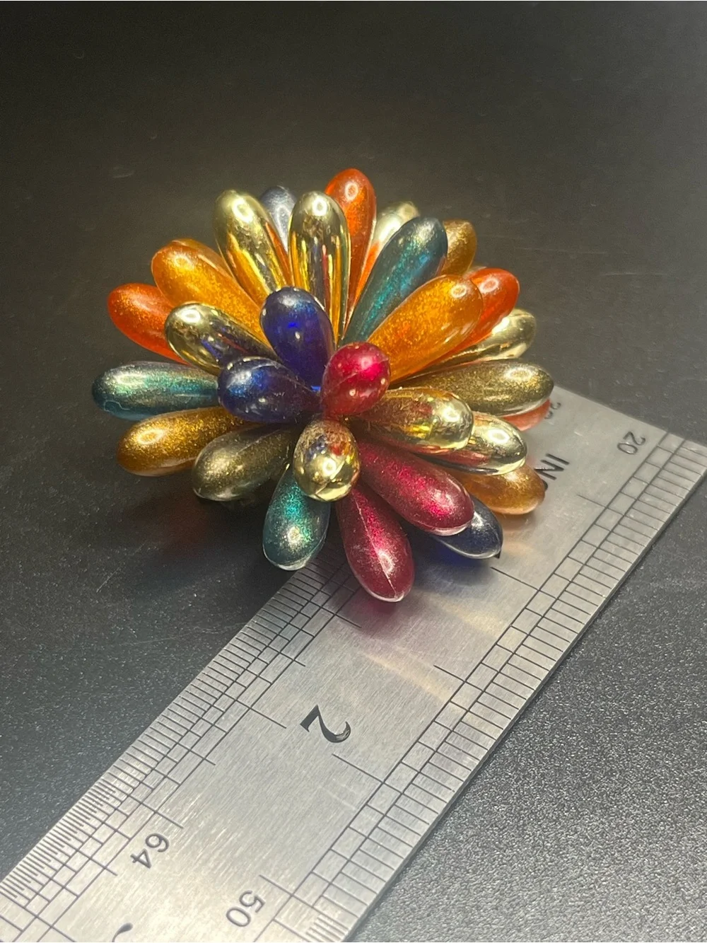 Vintage Multicolor Lucite Starburst Clip On Earrings Atomic Flower.  Amazing!!